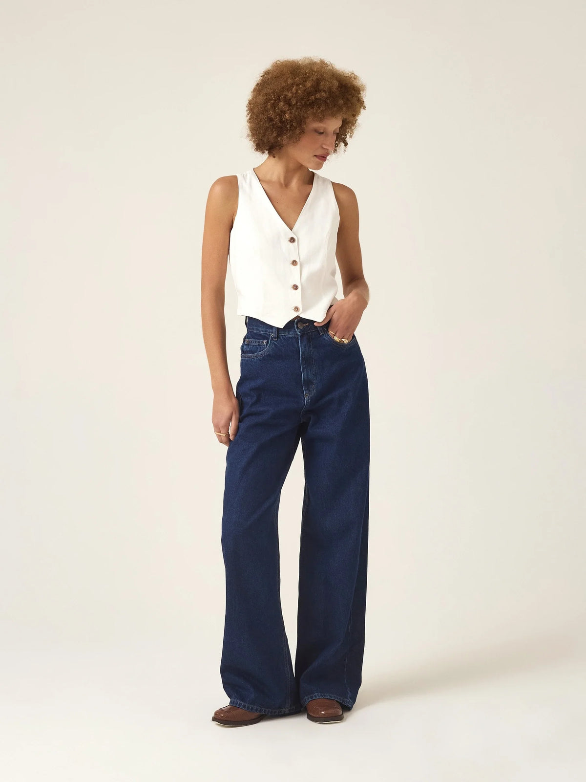 Calça Jeans Wide Leg Buriti Azul Escuro