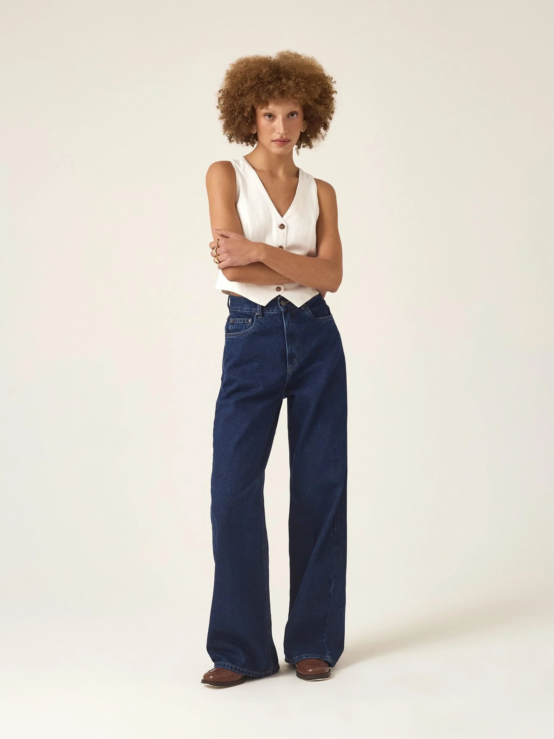 Calça Jeans Wide Leg Buriti Azul Escuro