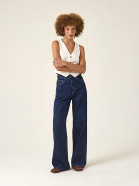 Calça Jeans Wide Leg Buriti Azul Escuro