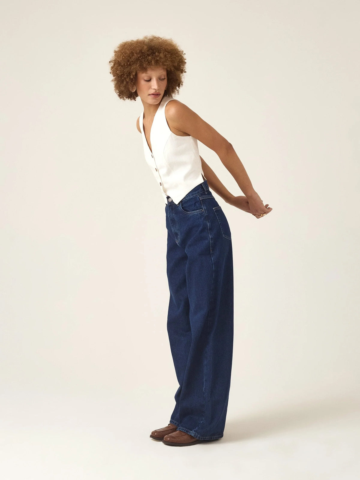 Calça Jeans Wide Leg Buriti Azul Escuro