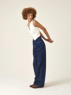 Calça Jeans Wide Leg Buriti Azul Escuro