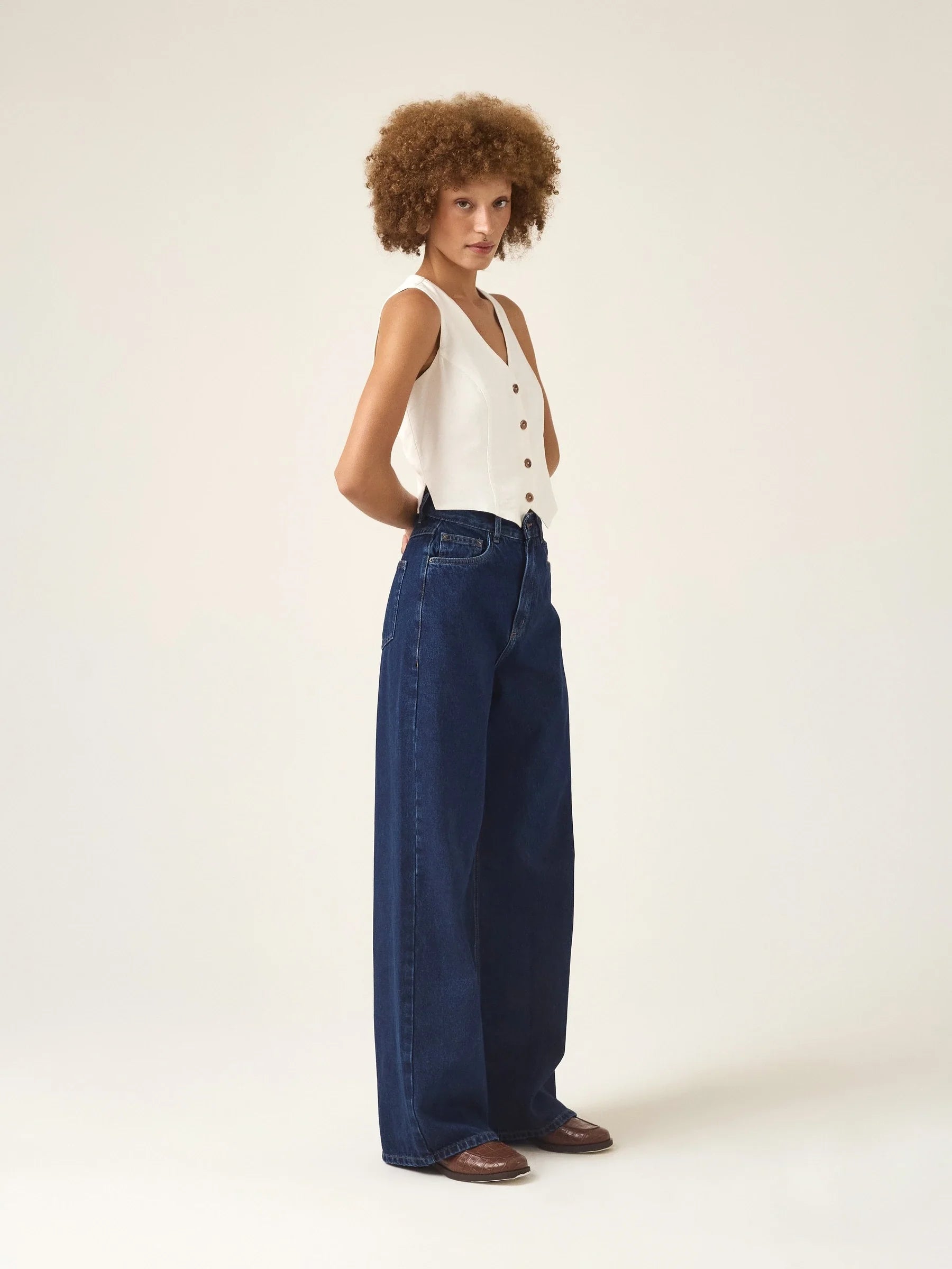 Calça Jeans Wide Leg Buriti Azul Escuro
