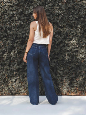 Calça Jeans Wide Leg Buriti Azul Escuro