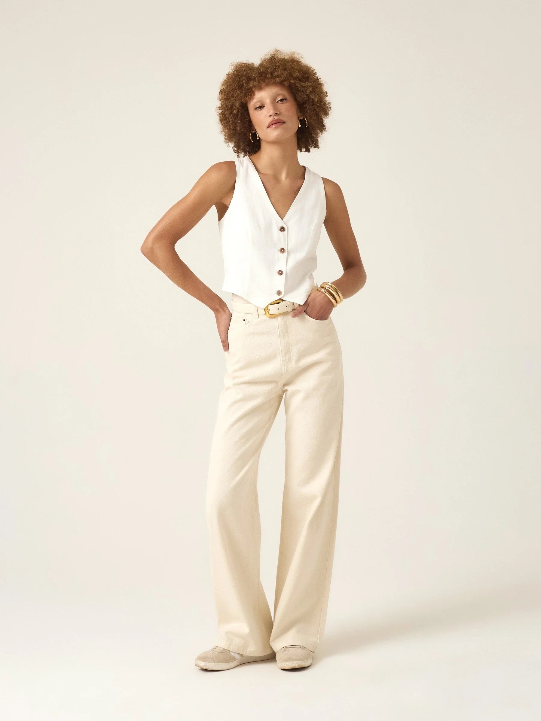 Calça Jeans Wide Leg Buriti Bege