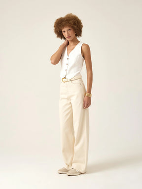 Calça Jeans Wide Leg Buriti Bege