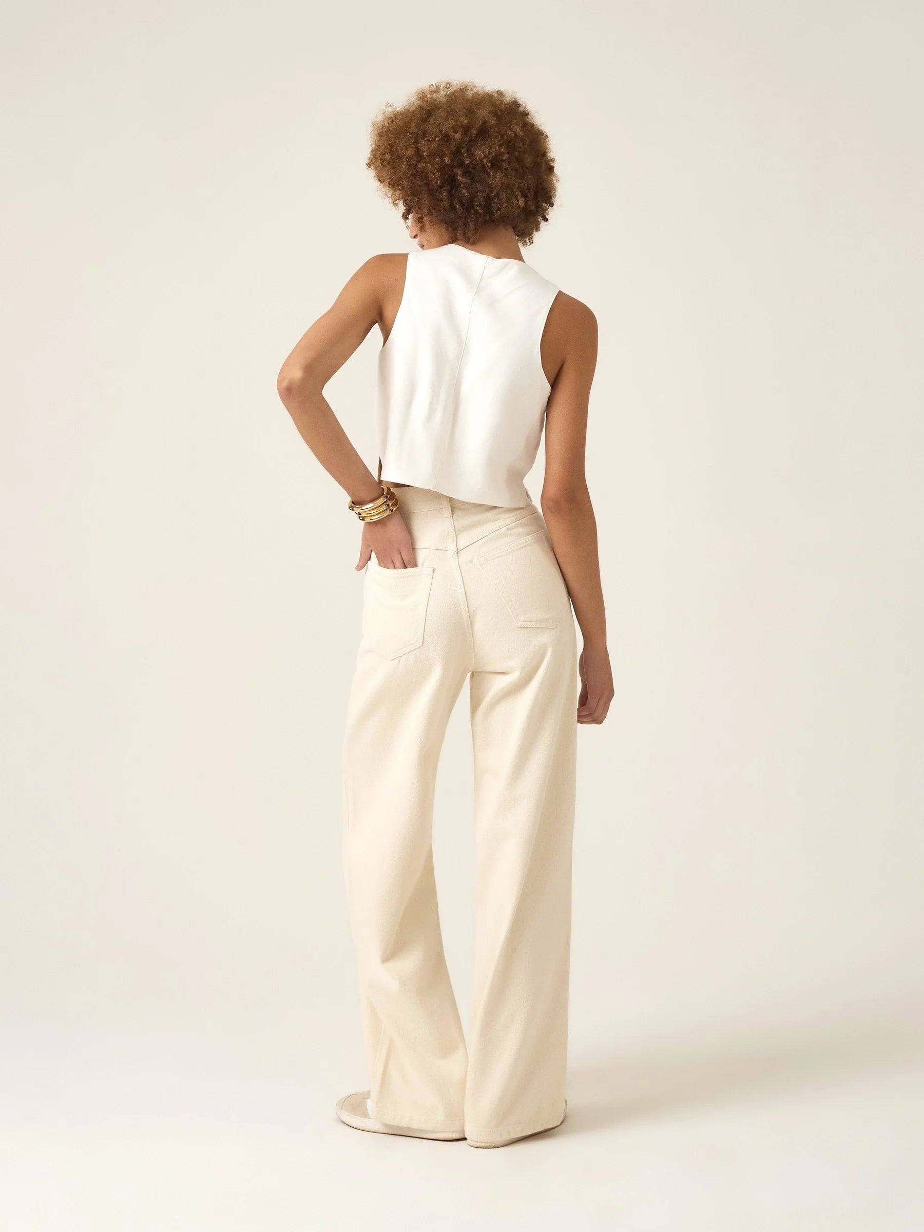 Calça Jeans Wide Leg Buriti Bege