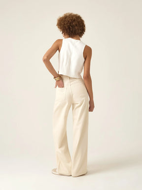 Calça Jeans Wide Leg Buriti Bege