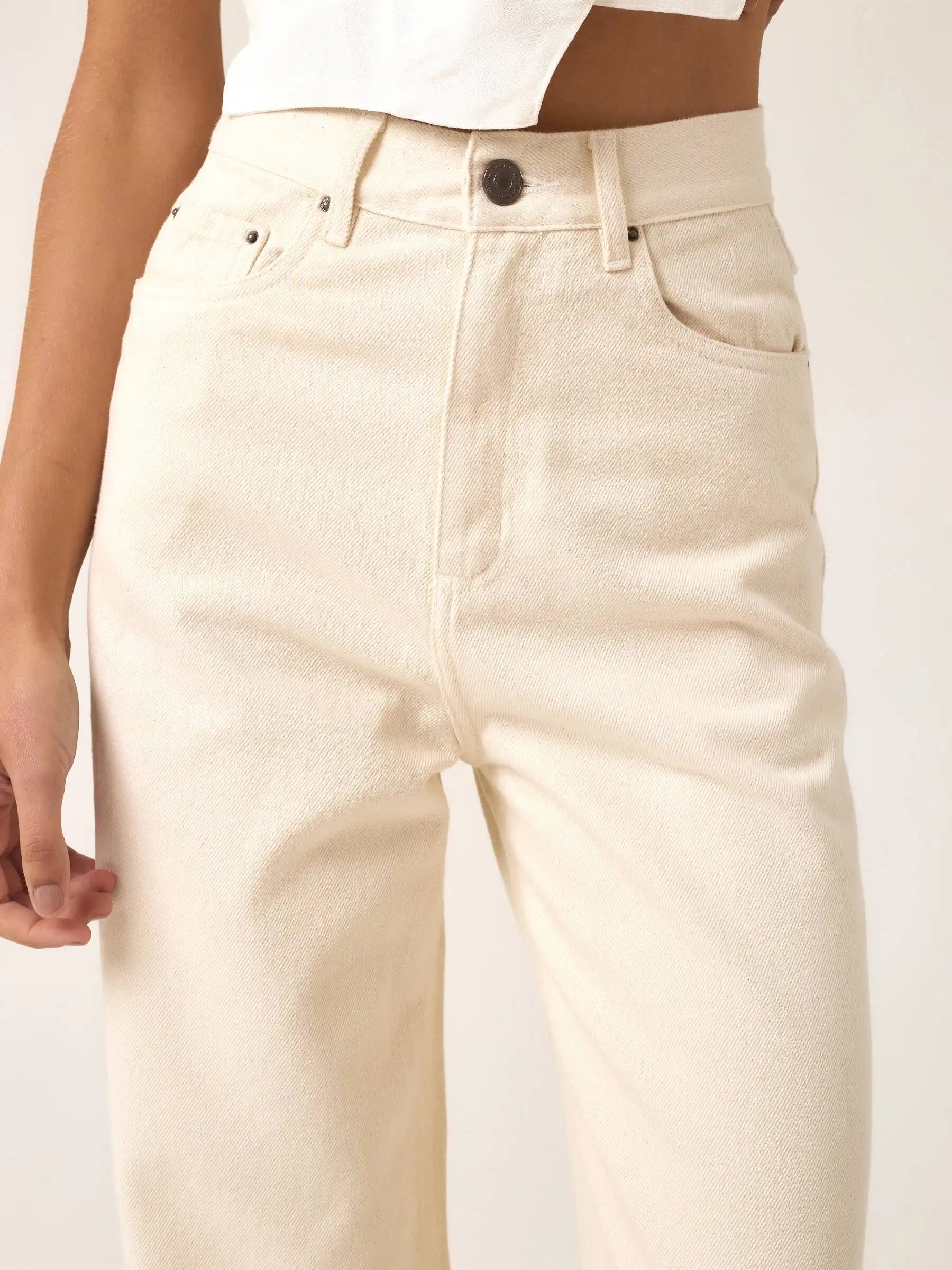 Calça Jeans Wide Leg Buriti Bege