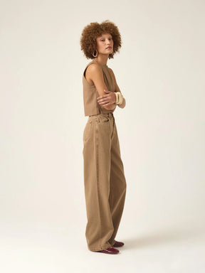 Calça Jeans Wide Leg Buriti Marrom Claro