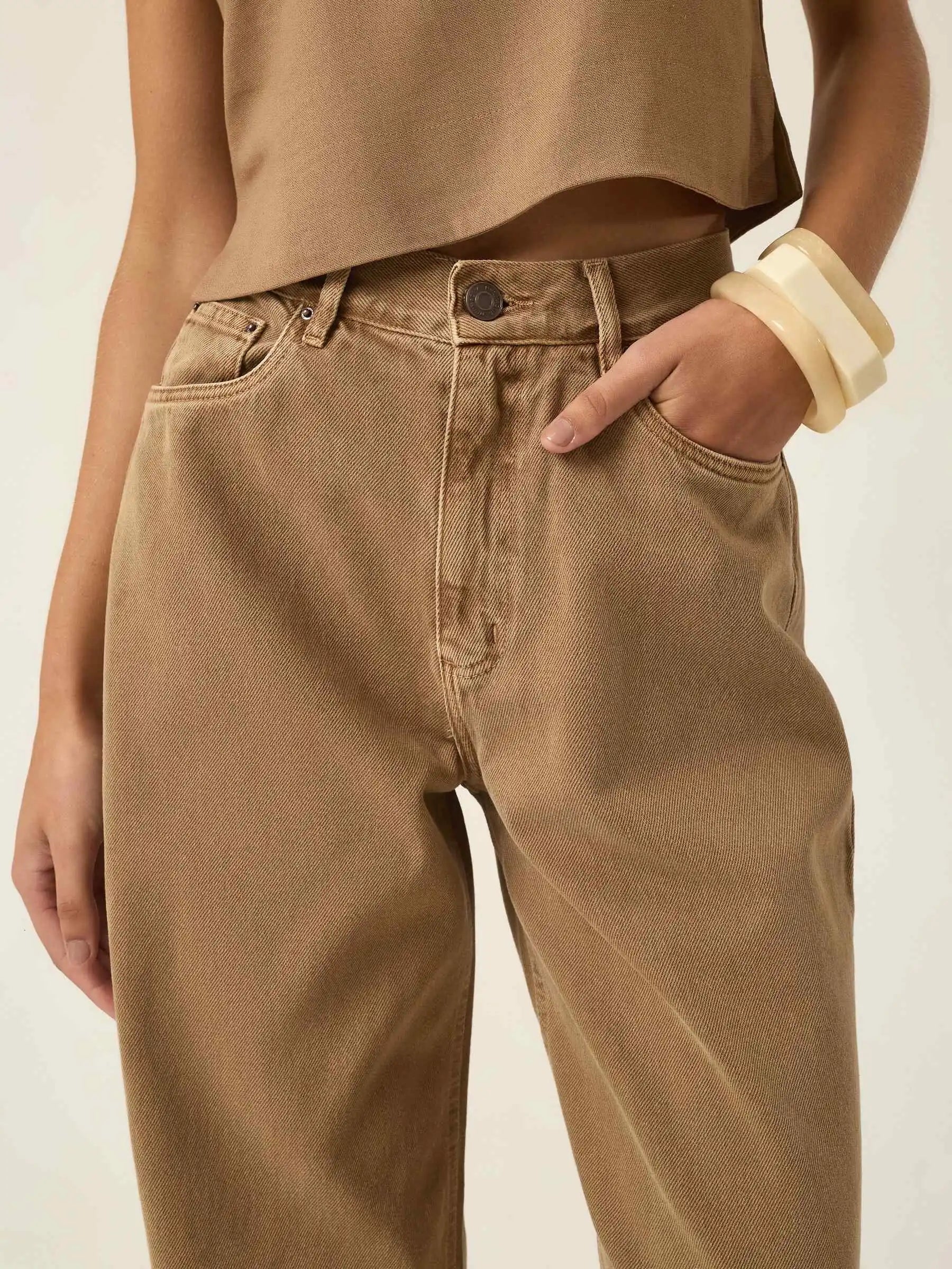 Calça Jeans Wide Leg Buriti Marrom Claro