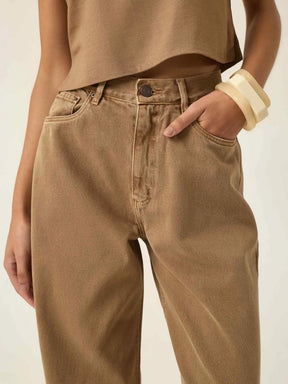 Calça Jeans Wide Leg Buriti Marrom Claro