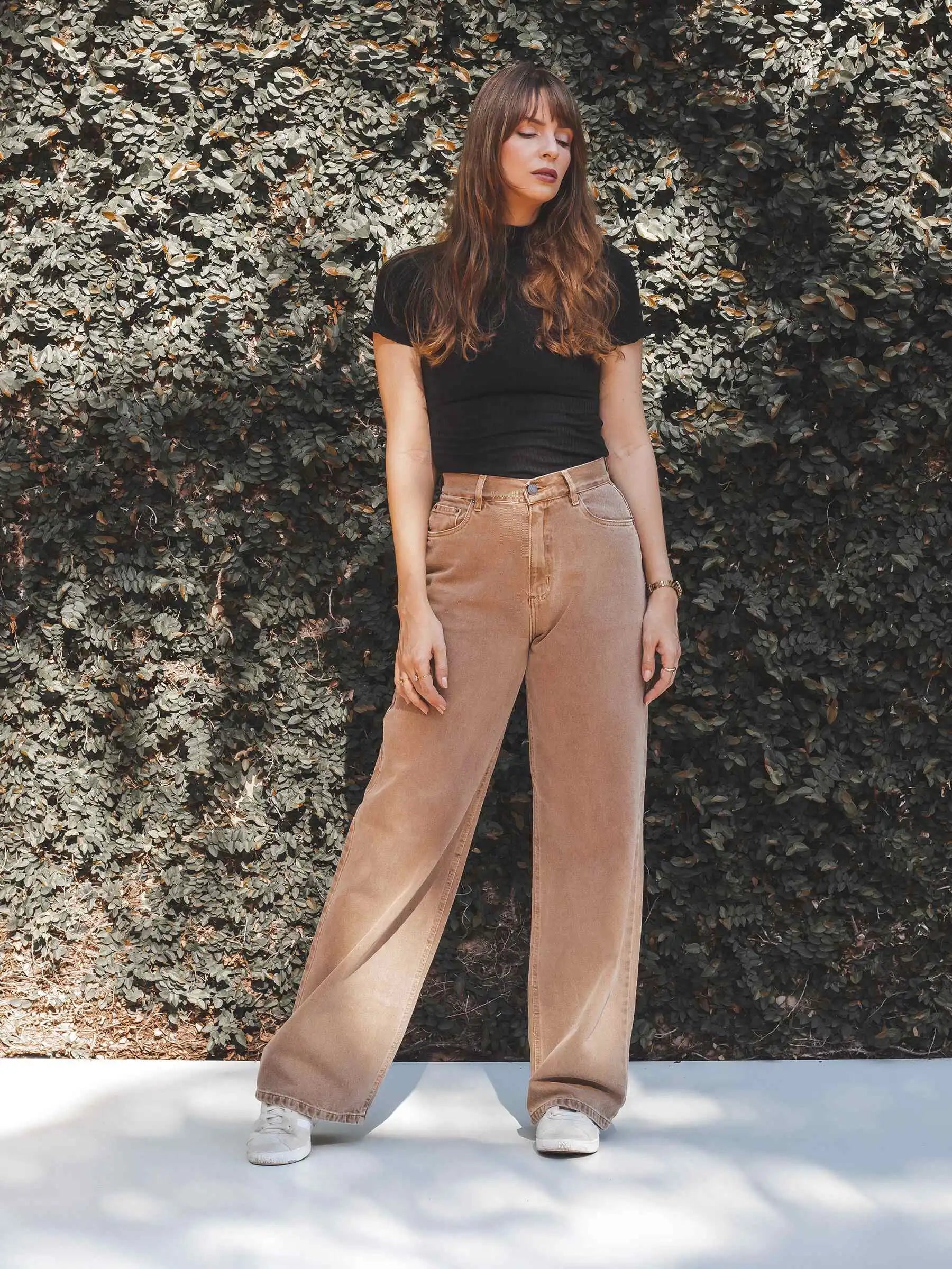 Calça Jeans Wide Leg Buriti Marrom Claro