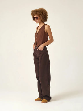 Calça Jeans Wide Leg Buriti Marrom Escuro