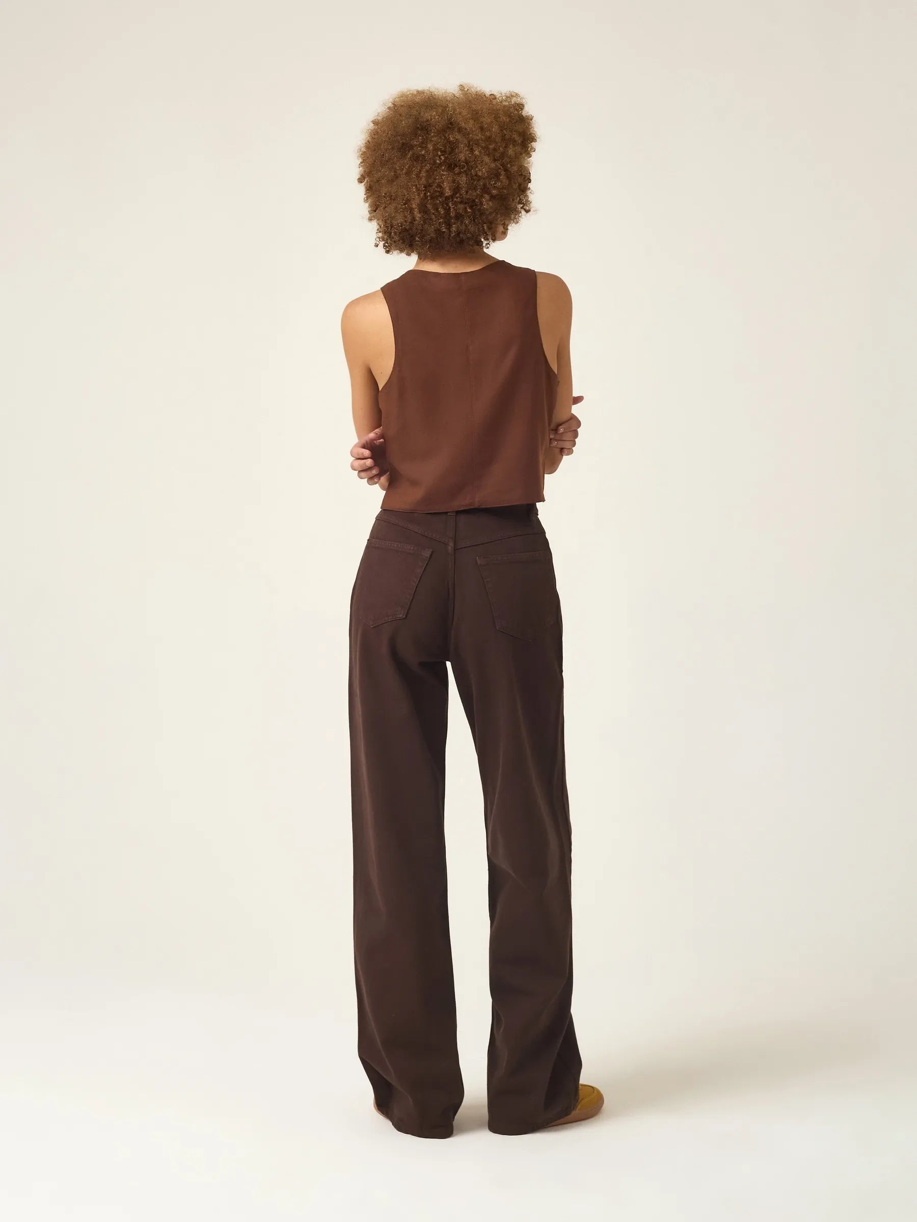 Calça Jeans Wide Leg Buriti Marrom Escuro