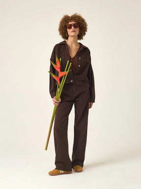 Calça Jeans Wide Leg Buriti Marrom Escuro