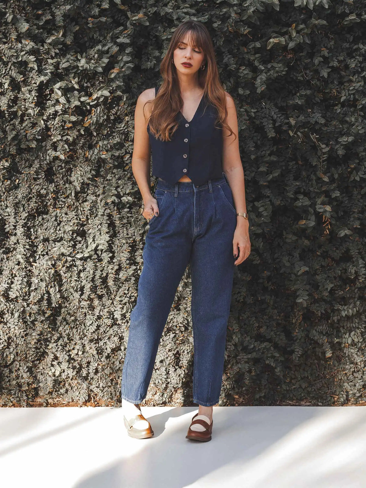 Calça Jeans Slouchy Cacau Azul Escuro