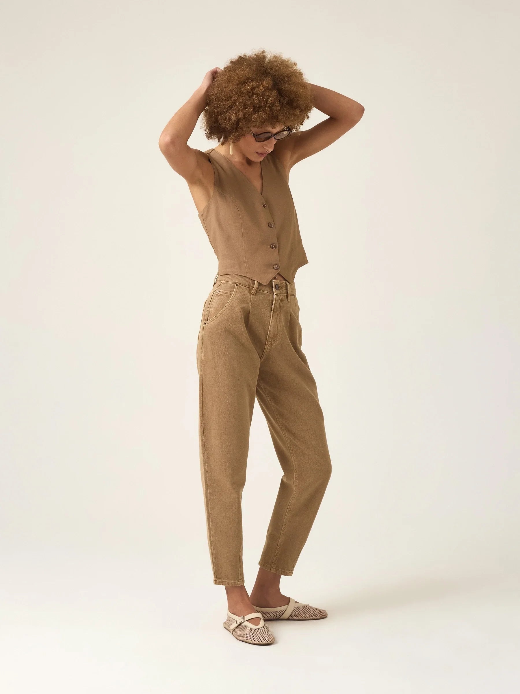 Calça Jeans Slouchy Cacau Marrom Claro