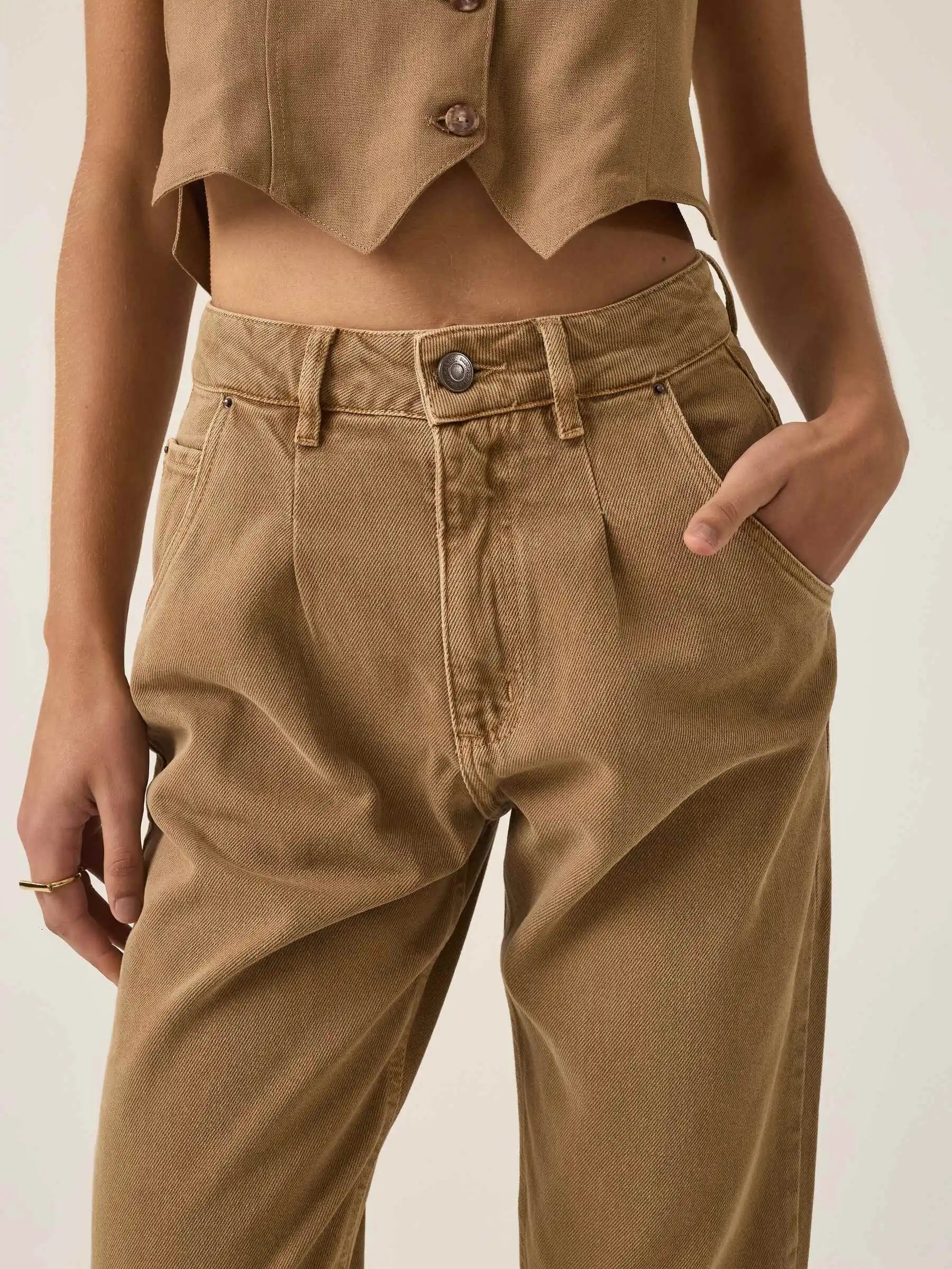 Calça Jeans Slouchy Cacau Marrom Claro