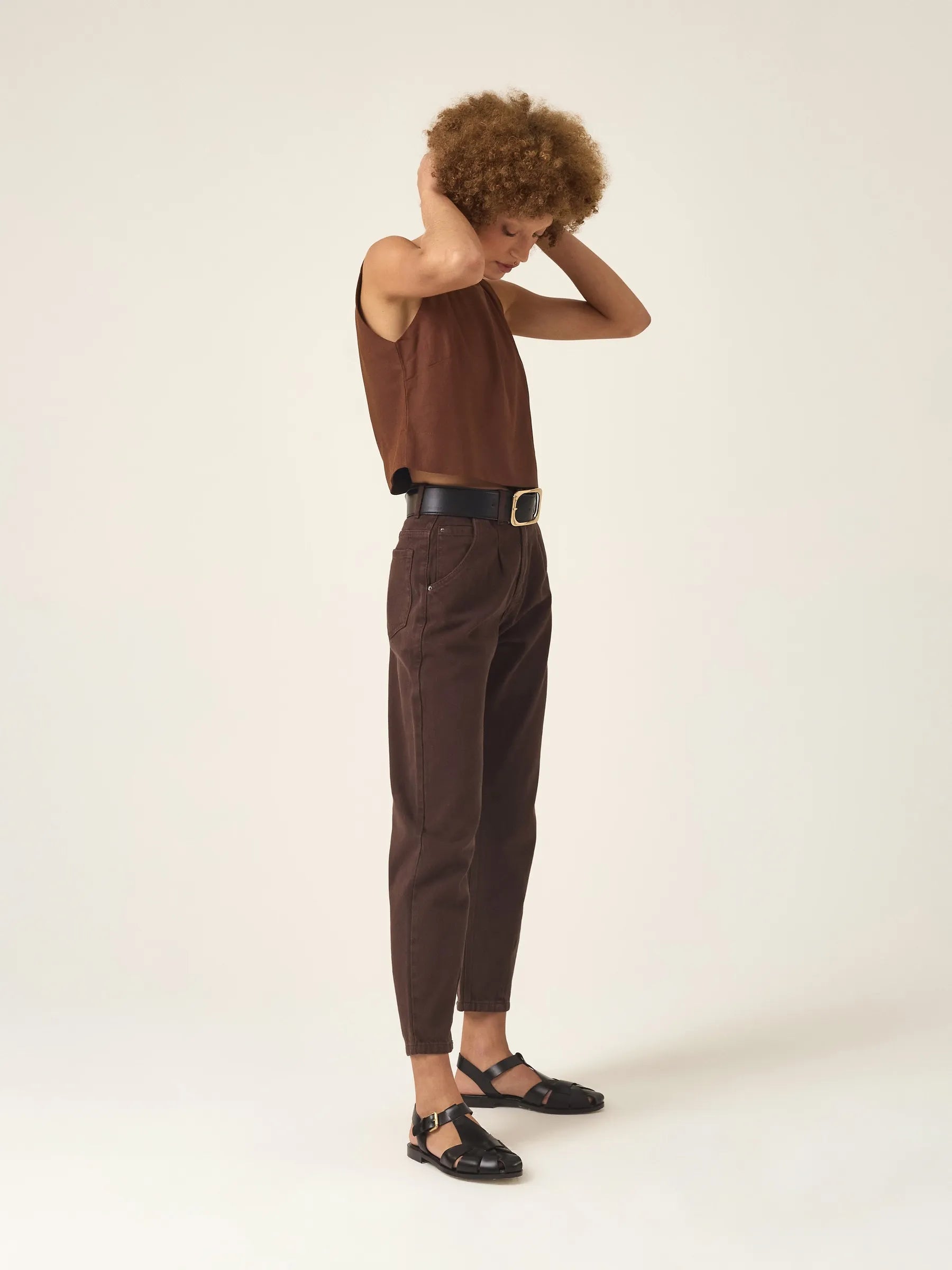 Calça Jeans Slouchy Cacau Marrom Escuro