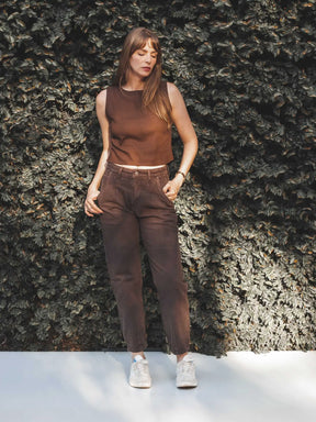 Calça Jeans Slouchy Cacau Marrom Escuro