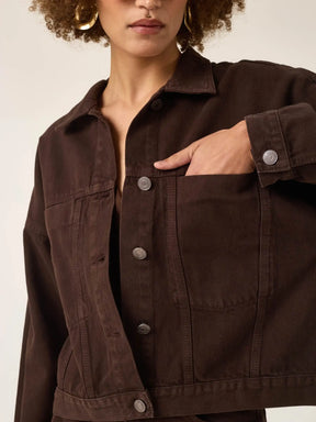 Jaqueta Jeans Oversized Andiroba Marrom Escuro