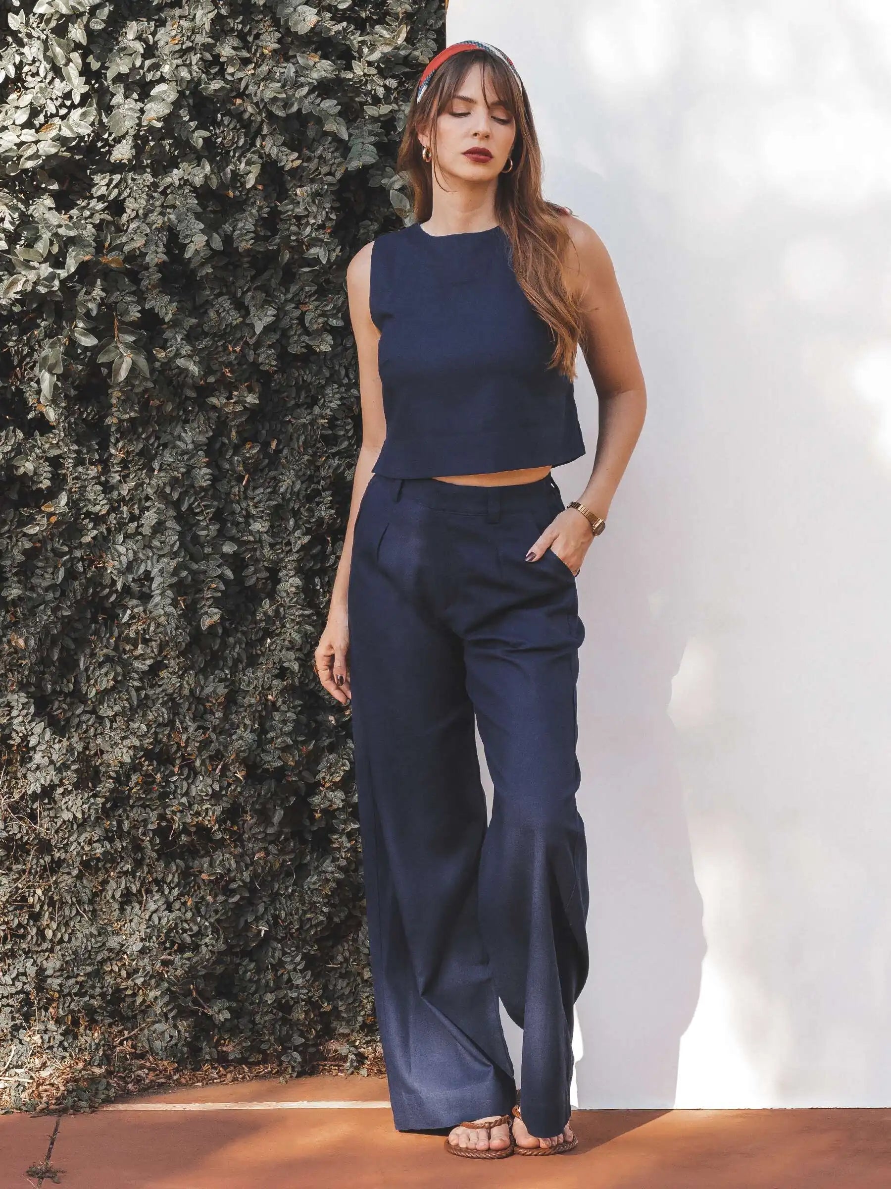 Calça Pantalona Graviola Azul Escuro