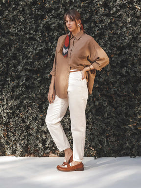 Calça Jeans Mom Jequitibá Bege