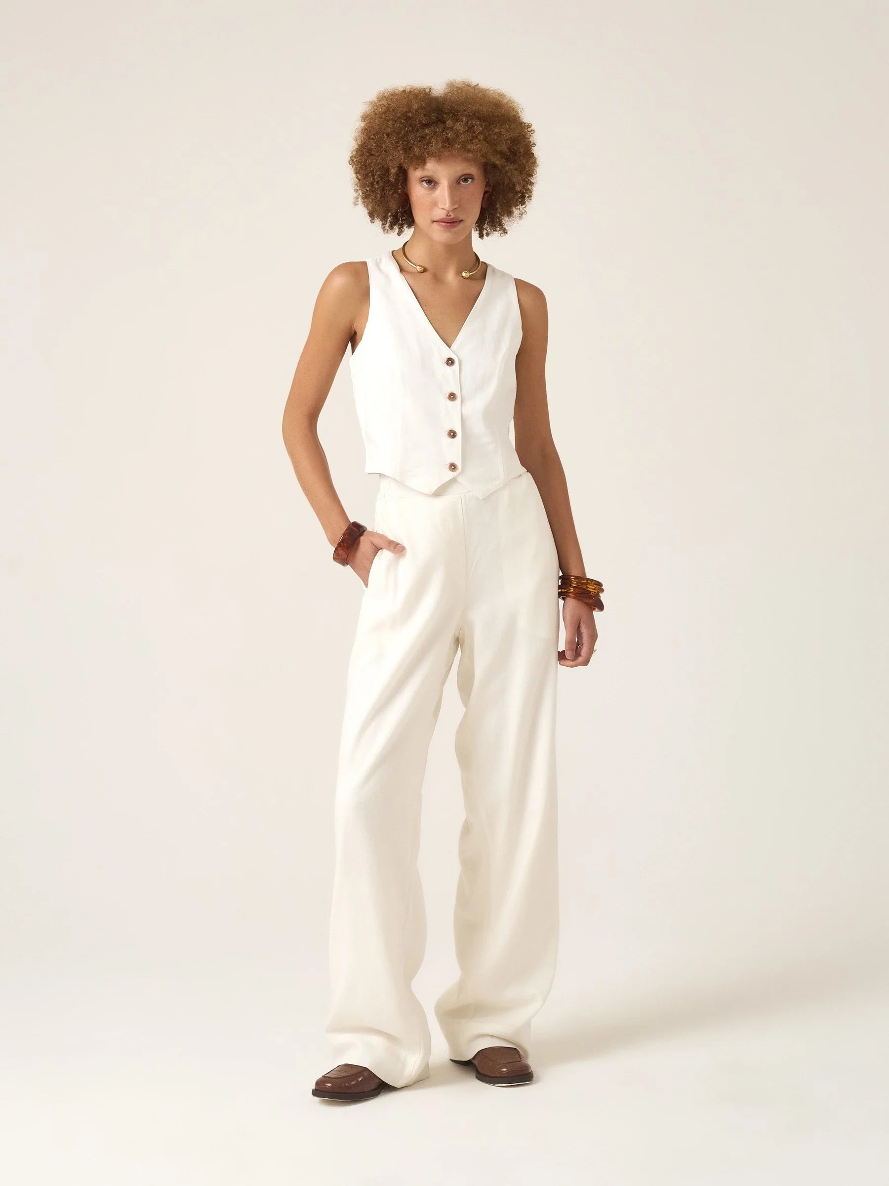 Calça Reta Petúnia Off White + Forro